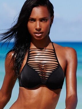 Victoria's Secret Black Strappy Halter Bikini Top 34B